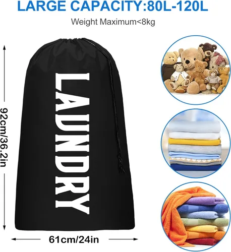 Miniatura 7 de Paquete de 2 bolsas de lavandería de viaje XL, organizador de ropa sucia lavable a máquina, lo suficientemente grande como para contener 4 cargas