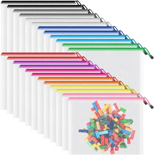 Miniatura 15 de Smarpau Bolsa grande con cremallera de malla A3, paquete de 24 bolsas de 12 colores con cremallera de 17.4 x 12.4 pulgadas para organizar, bolsas