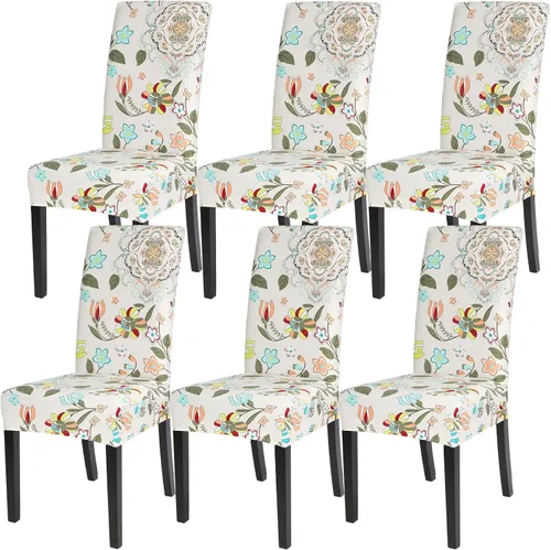 Miniatura 92 de SearchI Juego de 4 fundas para sillas de comedor, elásticas con estampado floral, fundas deslizables para sillas Parsons de spandex, removibles