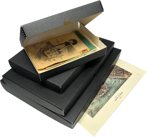 Miniatura 6 de Lineco Caja de almacenamiento tipo folio, diseño tipo concha con borde de metal. 13.5x19.5x1.75 pulgadas, caja de archivo de cartón, preserva fotos
