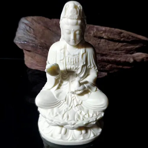 Miniatura 8 de Kingzhuo Estatua de la diosa china, hermosa estatua de Kuan Yin en loto, 5.1 pulgadas de alto (material de poliresina)
