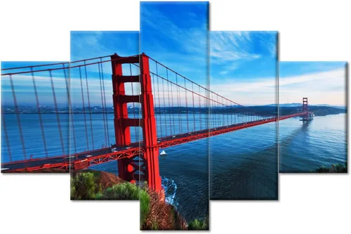 Miniatura 8 de TUMOVO Lienzo decorativo para pared de sala de estar, 5 paneles de naturaleza, Alaska, Estados Unidos, autopista alrededor de montañas, paisaje