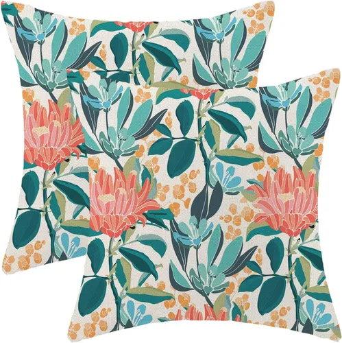 Miniatura 30 de AEIOAE Fundas de Almohada Costeras de 16 x 16 Pulgadas Juego de 2, Fundas Decorativas de Lino con Estampado de Peces Azules de Playa Oceánica