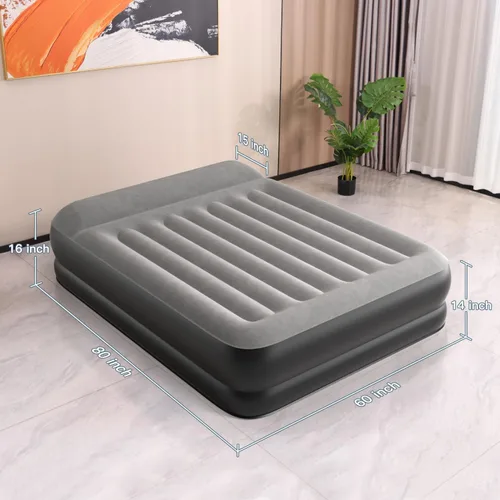 Miniatura 7 de Ezyrest Colchón de aire Queen impermeable y fácil de limpiar, colchón inflable con bomba integrada, colchón inflable duradero con diseño de almohada