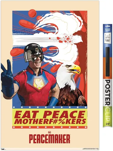 Miniatura 17 de DC Comics TV Peacemaker - Póster de pared Eat Peace, 22.4 pulgadas de largo x 14.7 pulgadas de ancho, versión enmarcada de madera de granero