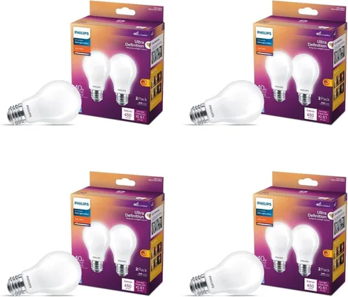 Miniatura 10 de PHILIPS Bombillas LED de 60 W A19, 4 unidades, ultra definición, blanco suave (2200 K), 800 lúmenes (8 W = 60 W), regulables, sin parpadeo, bombillas