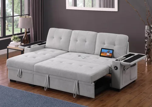 Miniatura 4 de Lilola Home Ashlyn II - Sofá modular reversible de tela tejida gris de 84 pulgadas con diván de almacenamiento, brazos de almacenamiento