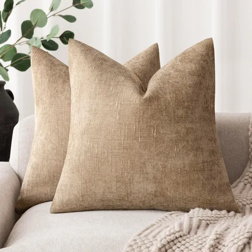 Miniatura 13 de Foindtower - Paquete de 2 fundas de almohada decorativas, cuadradas, cómodas, unicolor, suaves, lumbares, estilo rústico neutro, para sofá, sillón