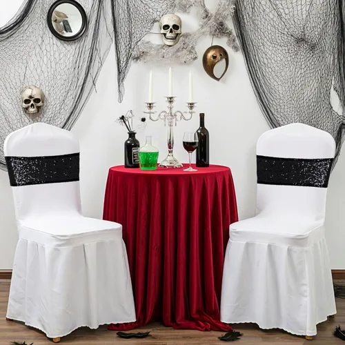 Miniatura 6 de Poise3EHome Bandas de silla de lentejuelas negras, bandas para sillas plegables para decoraciones de boda, ceremonia, banquete, 10