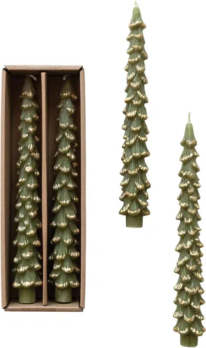 Miniatura 20 de Creative Co-Op Velas cónicas en forma de árbol sin perfume, color beige ponche de huevo, juego de 2 en caja Ponche de huevo beige