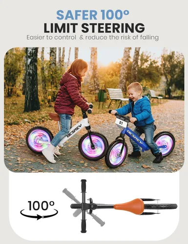 Miniatura 7 de besrey Bicicleta de equilibrio para niños de 2 años: marco totalmente metálico y ruedas autoiluminadas de 12 pulgadas, bicicleta para niños