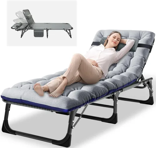 Miniatura 21 de NAIZEA Sillón plegable para exteriores, catre plegable 3 en 1 con colchón, sillas reclinables de patio de 4 posiciones, silla reclinable plegable