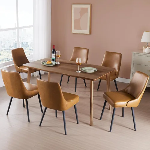 Miniatura 12 de kinmars Juego de 2 sillas de comedor tapizadas modernas con cojín de asiento grueso y respaldo curvo, silla de comedor de tela para cocina, comedor