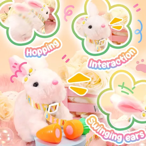 Miniatura 7 de Tagitary Juguetes de peluche electrónicos con sonidos, orejas que se mueven, boca y nariz que se contraen, juguete interactivo de conejo para niños