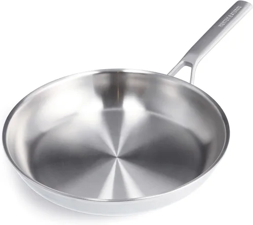 Miniatura 9 de Merten & Storck Sartén de acero inoxidable de tres capas de 10 pulgadas, cocina profesional, revestimiento múltiple, se calienta uniformemente