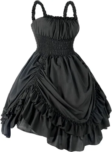 Miniatura 4 de ZZEQYG Vestido steampunk con volantes y cordón para mujer, vestidos renacentistas victorianos