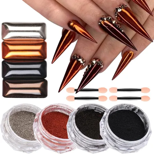 Polvo mágico de uñas cromado, efecto espejo metálico holográfico, plateado, cobre, negro, marrón, manicura, pigmento con purpurina para diseño de