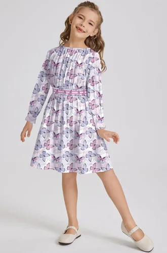 Miniatura 4 de Vestido floral con cintura fruncida para niñas, ropa de juego para la iglesia, vacaciones, vestido midi suave con bolsillos