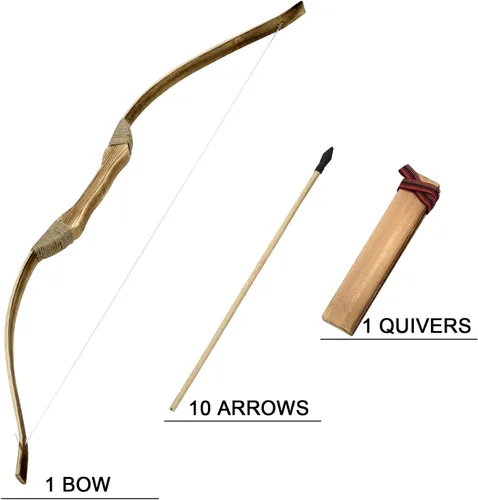 Miniatura 3 de Kids Bow and Arrow Set, 32 Inch Archery Set Handmade Wooden Toy Bow and Arrow for Kids 4-6 8-12, Cosplay Game Costume Prop Play, 1 Bows 1 Quivers