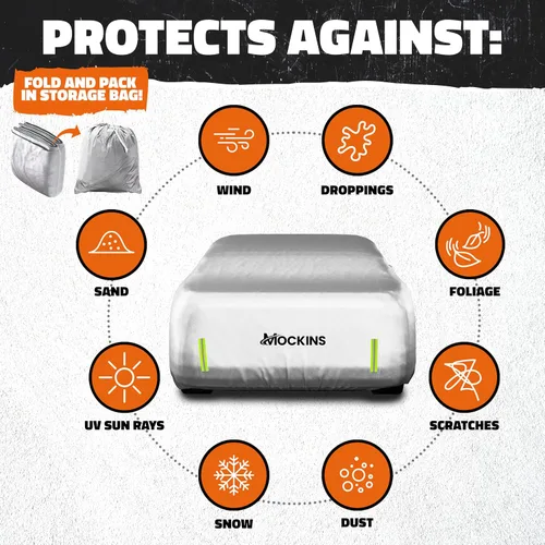 Miniatura 3 de Mockins - Funda para automóvil de poliéster plateado 190T, para todo tipo de clima, transpirable e impermeable, protegerá tu vehículo contra
