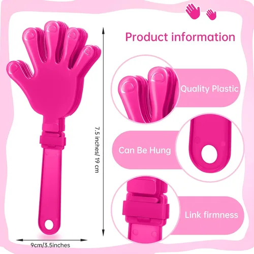 Miniatura 2 de 24 Piezas Aplaudidores de Mano Rosa Intenso de 7.5 Pulgadas Aplaudidores Generadores de Ruido Regalos de Fiesta Aplaudidor de Plástico para Eventos