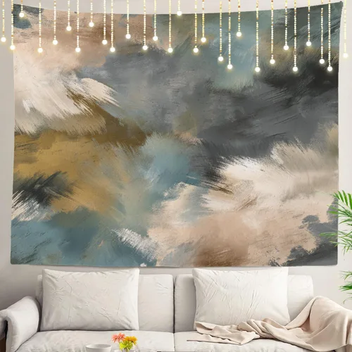 Shrahala Abstract Artwork Muted Color Tapestry, Painting Brushstroke Art Wall Hanging Hd Print Polyester Backdrop For Dorm Room Bedroom 30 X 40 In