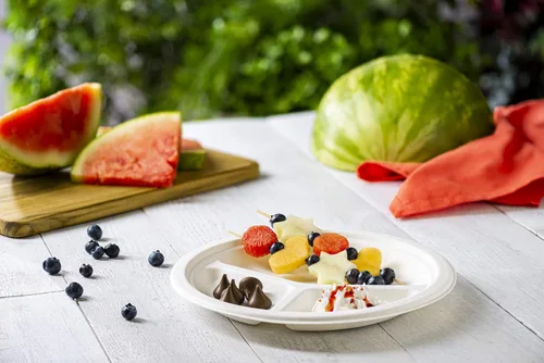 Miniatura 5 de GUSTO Platos de papel de caña de azúcar 100% compostables, resistentes, ecológicos, biodegradables, blancos, 10 pulgadas, 3 compartimentos, 125