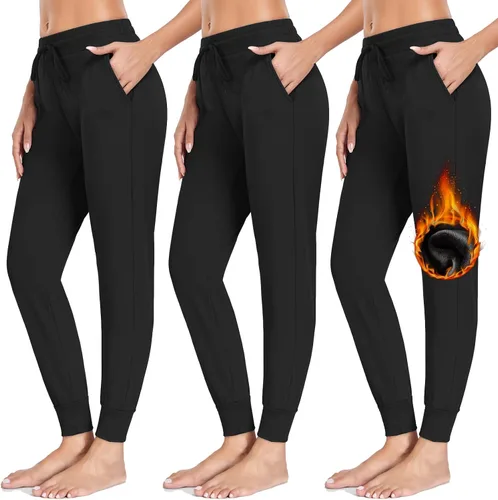 NEW YOUNG Paquete de 3 pantalones deportivos con forro polar para mujer, pantalones deportivos con bolsillos para entrenamiento, yoga