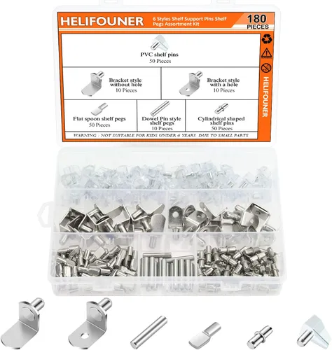 Miniatura 9 de HELIFOUNER Kit de 100 pines de estante de 5 estilos chapados en níquel para gabinetes, estanterías, centros de entretenimiento