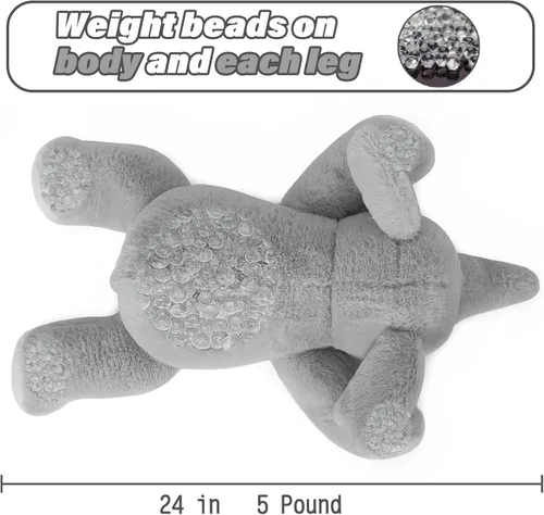 Miniatura 4 de JellyMallow Animales de peluche de elefante con peso de 24 pulgadas, color azul, almohada de felpa de elefante gigante abrazable para niños y adultos
