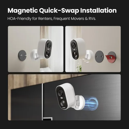 Miniatura 3 de Kiwibit Cámaras de seguridad solares inalámbricas para exteriores, instalación magnética 2K, cámara alimentada por batería con detección