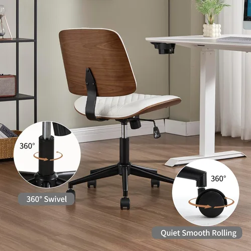 Miniatura 6 de VipDesk Silla pequeña de oficina en casa, silla de escritorio sin brazos con respaldo medio con giro de 360° y ruedas, silla de computadora moderna