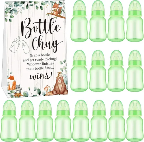 Miniatura 15 de TrelaCo Bottle Chug - Juego de 20 biberones para baby shower, con 1 letrero de papel kraft para revelación de género, suministros de fiesta, regalos