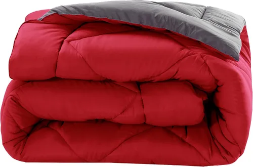 Miniatura 3 de Elegant Comfort Juego de edredón reversible de 3 piezas para todas las estaciones, ultra suave, edredón alternativo al plumón, King, rojo/gris