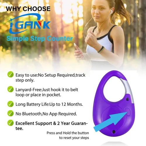 Miniatura 2 de Podómetro simple para caminar, contador de pasos 3D para hombres, mujeres y niños Púrpura