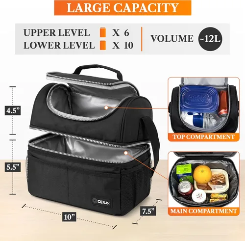 Miniatura 2 de OPUX Lonchera para hombres y mujeres, bolsa de almuerzo grande aislada para trabajo de adultos, lonchera de dos pisos para preparación de comidas