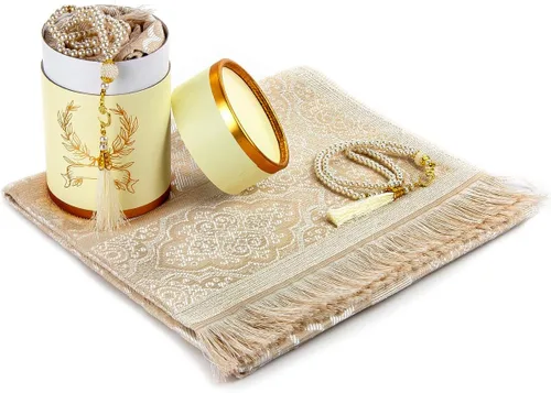 Miniatura 16 de ihvan online Alfombra de oración musulmana y cuentas de oración con caja de regalo cilíndrica de diseño elegante, Janamaz, suave sajadah, juego
