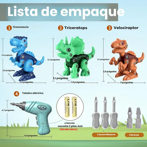 Miniatura 9 de Laradola Juguetes de dinosaurio para niños de 3, 4, 5, 6, 7, 8 años, juguetes de dinosaurio desarmables para niños de 3 a 5 y de 5 a 7 años, Verde