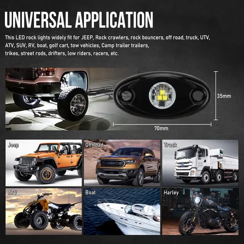 Miniatura 6 de OPP ULITE Kit de Luces LED Blancas para Rocas, 12 Módulos de Iluminación Inferior para Jeep Todoterreno Camión Automóvil ATV SUV Barco Motocicleta