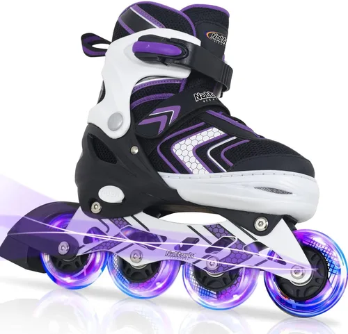 Nattork Patines en línea ajustables para niñas y niños con ruedas completamente iluminadas, patines en línea para principiantes para niños y jóvenes
