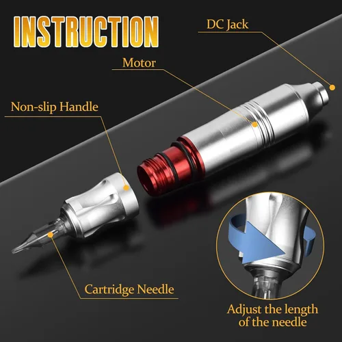 Miniatura 4 de Kit de bolígrafo de tatuaje, cartuchos de tatuaje, máquina de tatuaje para principiantes, kits de bolígrafos de tatuaje rotativos juegos completos