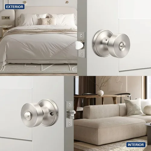 Miniatura 3 de Orger 1 paquete de pomos interiores de níquel satinado, perilla reversible de privacidad con cerradura, pomo redondo sin llave para baño y dormitorio