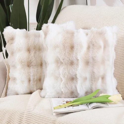 Miniatura 22 de MADIZZ Paquete de 2 fundas de almohada gruesas de felpa de lana sintética, suaves y bohemias, lujosas fundas de cojín para sofá, dormitorio, sala
