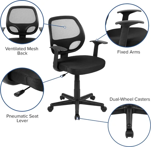 Miniatura 4 de Flash Furniture Flash Fundamentals Silla de oficina ergonómica giratoria de malla negra con brazos Negro