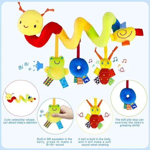 Miniatura 7 de Asiento de coche y cochecito de juguete, juguetes para bebés, juguetes de dibujos animados de interacción sensorial con campanas sonoras, colgar