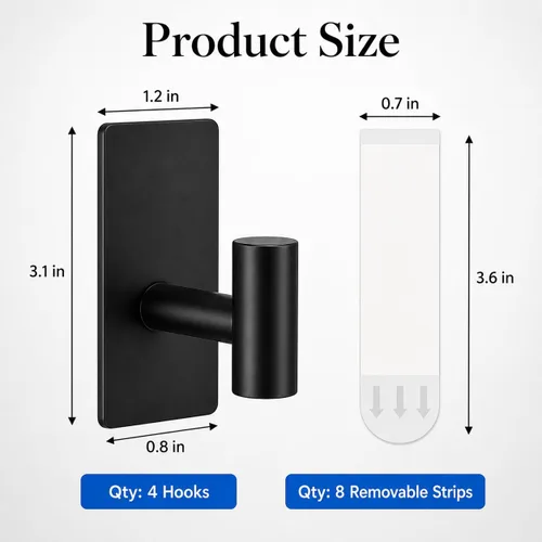 Miniatura 2 de 4 ganchos para toallas resistentes para colgar, ganchos adhesivos de pared con tiras extraíbles, adhesivos sin daños, para exteriores, para baños