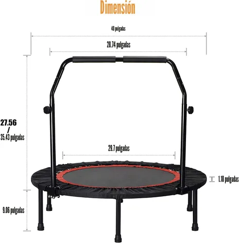 Miniatura 9 de Trampolín plegable portátil Fitnes en el hogar, mini rebote para niños, adultos, carga máxima de 40 pulgadas, 330 libras Rojo con mango