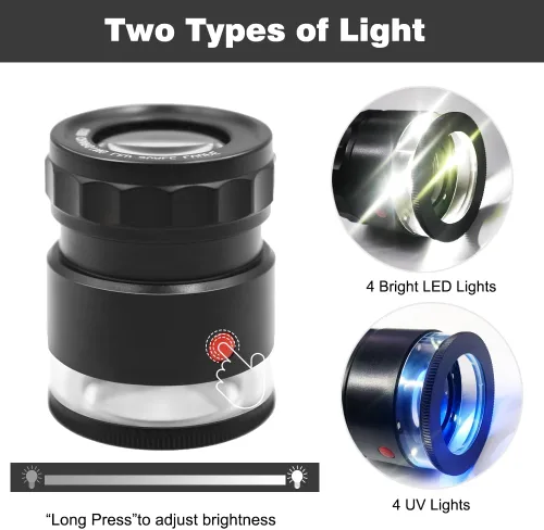 Miniatura 2 de 10 lupas de lupa recargables con luces UV y LED, lazo iluminado para ojos ajustable, lupa de joyería con escala de retícula desmontable