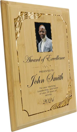 Miniatura 2 de Placa personalizada con acabado de roble de 9 x 12 pulgadas para premios y reconocimiento, placa personalizada con respaldo con cerradura, Diseño D