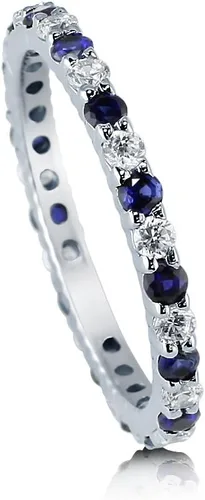 BERRICLE Sterling Silver Rings Stackable Eternity Band Ring for Women, Round Cubic Zirconia CZ - Amethyst-Purple, Emerald-Green, Garnet-Red,